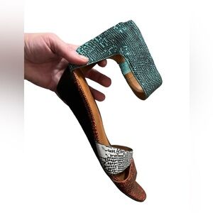Rebecca Minkoff multicolor snake print ankle strap wedge sandals